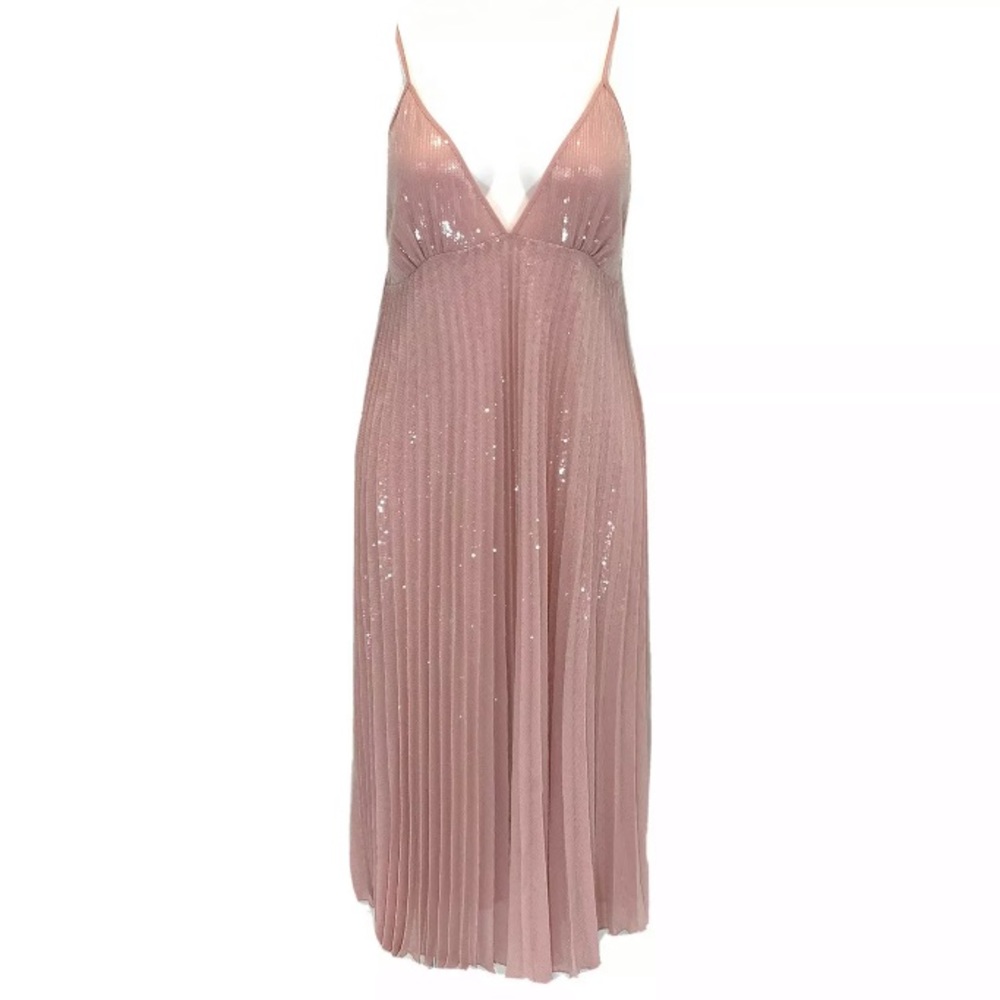 Zara Woman Pink Sequin Sleeveless Pleated Dress